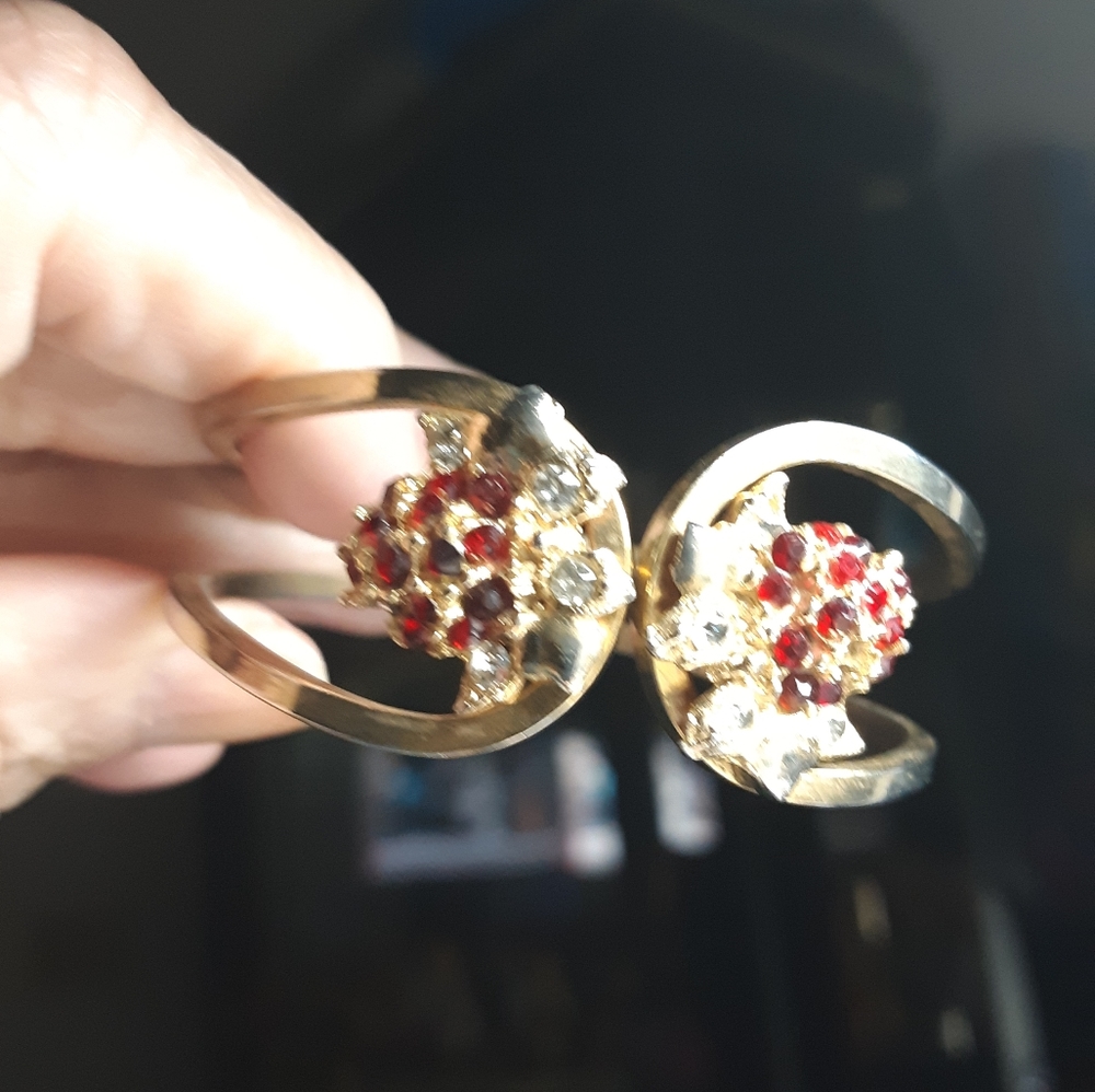 Vintage Clamper Bracelet with Red Stones